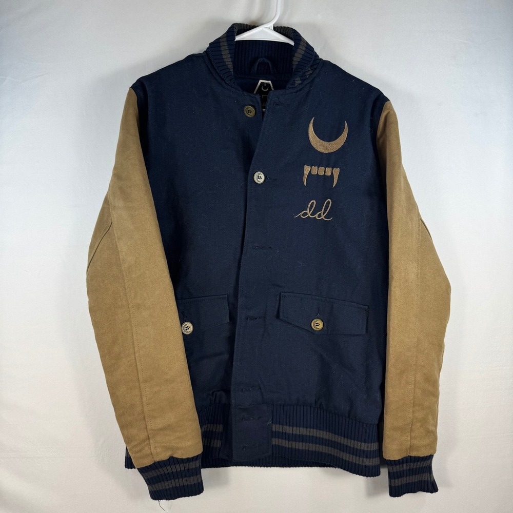 Drop Dead Steel City Varsity Jacket Navy Tan Embroidered Fangs Men S DD13-06
